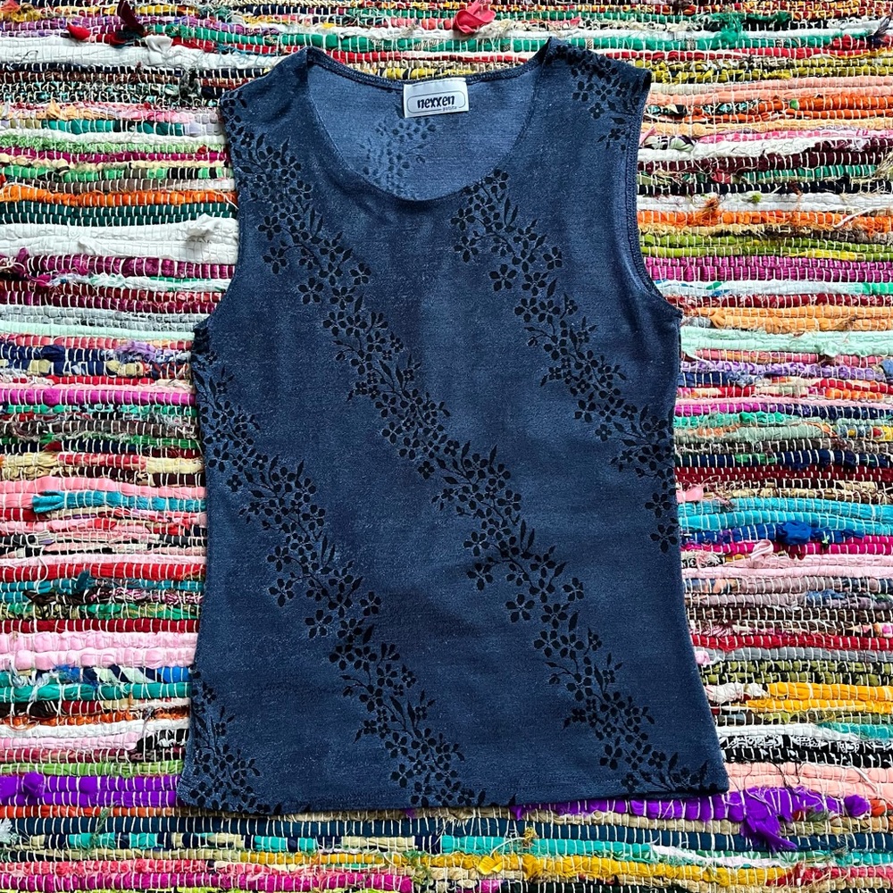 y2k blue floral top